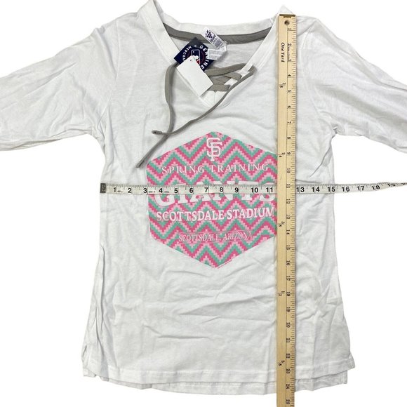 San Francisco Giants Womens Tee Sz S Spring Training Lace Up V-Neck Long Sleeve - Picture 3 of 6